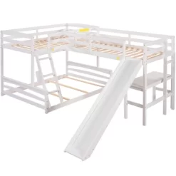 Twin Over Full Bunk Bed With Twin Size Loft Bed With Desk, Slide And Full Length Rail - ModernLuxe -Children's Home GUEST 008aac5d 37b0 4f48 ad6b 716b130c33b3
