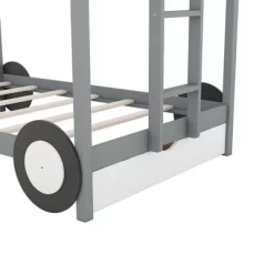 Twin Over Twin Car-Shaped Bunk Bed With Wheels, Drawers And Shelves, Gray - ModernLuxe -Children's Home GUEST 0314ab90 45c8 49c2 97d2 dfd41d70d869