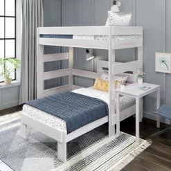 Max & Lily Farmhouse Twin Over Twin L-Shaped Bunk Bed With Desk