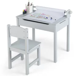 Costway Toddler Craft Table & Chair Set Kids Art Crafts Table WithPaper Roll Holder Grey/White -Children's Home GUEST 06ee0f4a 4d39 4b89 b592 d33d5f1b545d