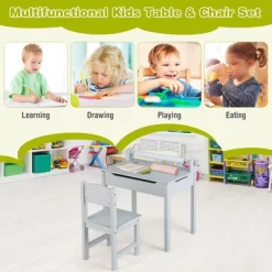 Costway Toddler Craft Table & Chair Set Kids Art Crafts Table WithPaper Roll Holder Grey/White -Children's Home GUEST 0a5fae68 5e04 4877 a2bd 69bb1fefbf4d