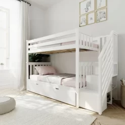 Max & Lily Twin Over Twin Staircase Bunk With Trundle