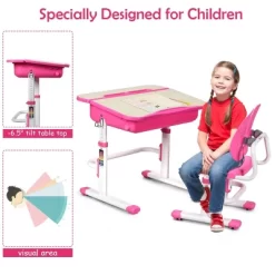 Costway Adjustable Children Study Desk Chair Set W/Winged Backrest Pink -Children's Home GUEST 13352c01 b0d5 4b09 8440 c81e168f66c0