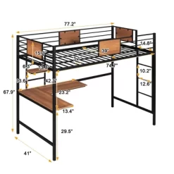 Twin Metal Loft Bed With Desk And Shelve - ModernLuxe -Children's Home GUEST 135b5db2 68bf 46e3 89ad c5cf40d2ec61