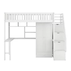 Twin Size Loft Bed With Shelf, Drawers, Desk And Wardrobe - ModernLuxe -Children's Home GUEST 143e9397 cea8 4415 80b9 6d13cde0210d