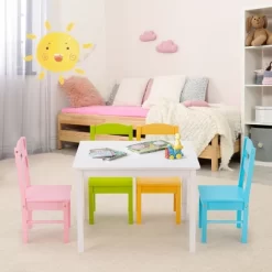 Costway 5 Pieces Kids Wood Table & Chair Set For 2-6 Years Colorful -Children's Home GUEST 1c28236a f08b 47ce bb44 5ffffbfd052f