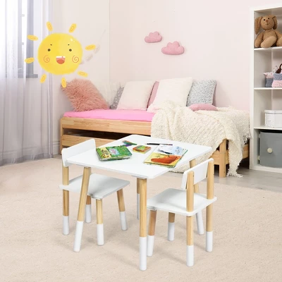 Costway Kids Wooden Table & 2 Chairs Set Children Activity Table Set 3 Costway Kids Wooden Table & 2 Chairs Set Children Activity Table Set