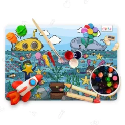 Merka Kids Wipeable Plastic Placemats For Dining Table - Ocean, Space, Jungle, Unicorns For Ages 2 And Up, Set Of 4 -Children's Home GUEST 1f8d604a f296 4f75 a84b 02bb31e56d1c