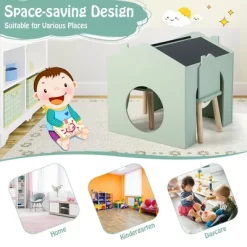 Costway 3 Piece Kids Wooden Table And Chair Set With Blackboard For Drawing Reading Green/Gray/White -Children's Home GUEST 24341198 4546 4e60 83ec 41a9e2ae9480