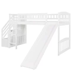 Twin Size Loft Bed With Two Drawers And Slides - ModernLuxe -Children's Home GUEST 254fc794 39e5 4a99 85f5 b55be561a1a6