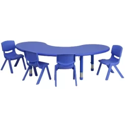Emma And Oliver 35"W X 65"L Half-Moon Plastic Height Adjustable Activity Table Set With 4 Chairs -Children's Home GUEST 28d95600 b9c4 4961 a3fa e9771a7ce748
