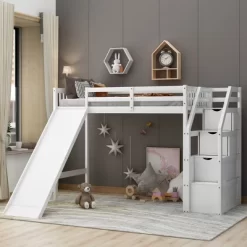 Twin Loft Bed With Storage And Sliders - ModernLuxe