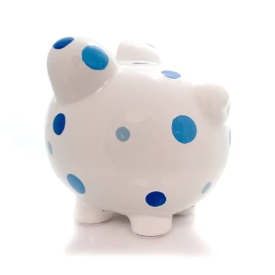 Bank Blue Multi Dot Bank - 1 Bank 7.75 Inches - Polka Piggy Money Saving - 3606Bl - Ceramic - Blue 4 Bank Blue Multi Dot Bank - 1 Bank 7.75 Inches - Polka Piggy Money Saving - 3606Bl - Ceramic - Blue - Image 2