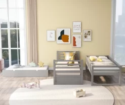 Twin Over Twin Wood Bunk Bed With Safety Rail And Movable Trundle-ModernLuxe -Children's Home GUEST 32864dfa eba7 4ec8 84da 657fdda33e94