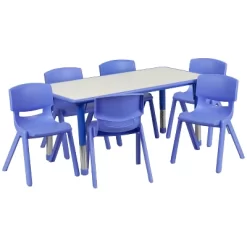 Emma And Oliver 23.625"W X 47.25"L Rectangular Plastic Height Adjustable Activity Table Set With 6 Chairs -Children's Home GUEST 36dddfc5 83fc 49ff a5f5 3bd9cf55b030