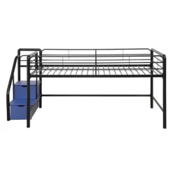 Kids' Junior Metal Loft Bed With Storage Steps And Curtain Set Black/Blue - Room & Joy -Children's Home GUEST 387d26e7 138a 48f1 b8a0 b5f35f0cc235