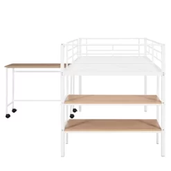 Twin Size Metal Loft Bed With Desk And Shelves - ModernLuxe -Children's Home GUEST 3a172f7b dac7 480f b6aa 46c3b792c7fe