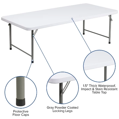 Flash Furniture 4.93-Foot Kid's Granite White Plastic Folding Table 4 Flash Furniture 4.93-Foot Kid's Granite White Plastic Folding Table - Image 2