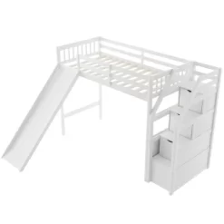 Twin Loft Bed With Storage And Sliders - ModernLuxe -Children's Home GUEST 3c611caf d475 47d8 a18d 8f5470edc87b