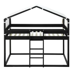 Wood Twin Over Twin Bunk Bed With Tent-ModernLuxe -Children's Home GUEST 4675e550 4434 4a68 a5ba a0eaf0ffc8f3