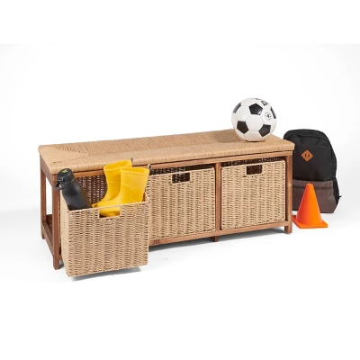 Badger Basket Kid's Storage Bench With Woven Top And Baskets Brown 10 Badger Basket Kid's Storage Bench With Woven Top And Baskets Brown - Image 8