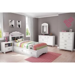 Twin Tiara Mates Bed With Bookcase Headboard Set Pure White - South Shore