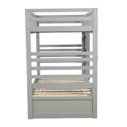 Twin Over Twin Wood Bunk Bed With Safety Rail And Movable Trundle-ModernLuxe -Children's Home GUEST 47799132 e9c7 490b aa2d b53e9d5fac78