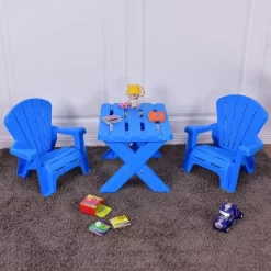 Costway Plastic Children Kids Table & Chair Set 3-Piece Play Furniture In/Outdoor Blue -Children's Home GUEST 4b57c4b6 e5bb 4bba 9a3e f41a69e20d8c