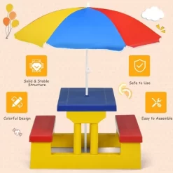 Costway Kids Picnic Table Set W/Removable Umbrella Indoor Outdoor Garden Patio -Children's Home GUEST 50eb83ad bdc1 4f8c b527 e44dc3814ee6