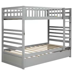 Twin Over Twin Wood Bunk Bed With Safety Rail And Movable Trundle-ModernLuxe -Children's Home GUEST 5bf060a7 245a 4bcc bd40 a9c14a107a33