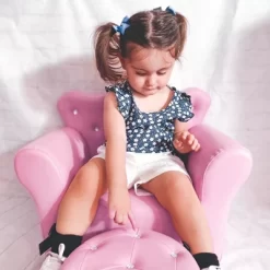 Qaba Kids Sofa Set, Children's Upholstered Sofa With Footstool, Princess Sofa With Diamond Decoration, Baby Sofa Chair For Toddlers, Girls, Pink -Children's Home GUEST 64067051 545c 42c1 a8ec 4b82b41937e7