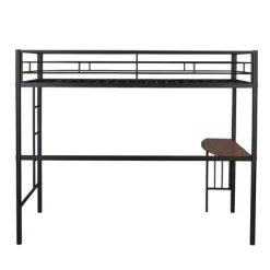 Twin Size Metal Loft Bed With Desk, Ladder And Railing - ModernLuxe -Children's Home GUEST 6642955d 543a 46d2 b41f be81c72ea148
