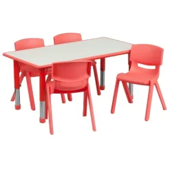 Emma And Oliver 23.625"W X 47.25"L Rectangular Plastic Height Adjustable Activity Table Set With 4 Chairs -Children's Home GUEST 66d36f7e afac 4ee5 95c0 5846095269e9 1