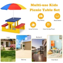 Costway Kids Picnic Table Set W/Removable Umbrella Indoor Outdoor Garden Patio -Children's Home GUEST 67260cd6 805b 40d6 8820 4ead705fdc5c