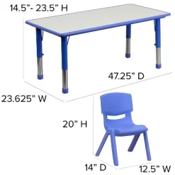 Emma And Oliver 23.625"W X 47.25"L Rectangular Plastic Height Adjustable Activity Table Set With 6 Chairs -Children's Home GUEST 68c5d6f3 0e36 4119 b9ad e2a9ebcad48c
