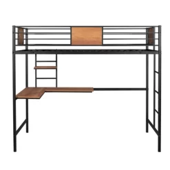 Twin Metal Loft Bed With Desk And Shelve - ModernLuxe -Children's Home GUEST 76c35cb6 2e03 40d5 b191 6609967a141e