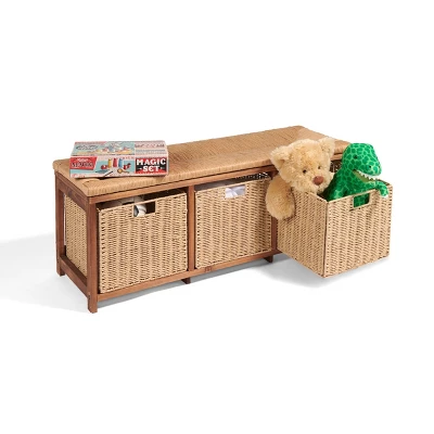 Badger Basket Kid's Storage Bench With Woven Top And Baskets Brown 9 Badger Basket Kid's Storage Bench With Woven Top And Baskets Brown - Image 7