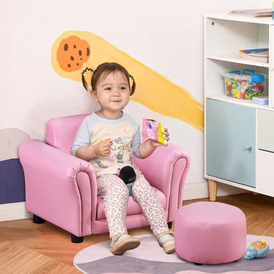 Qaba Kids Sofa Set With Footstool, Upholstered Children Armchair For Kids 18M+, Baby Sofa For Playroom, Bedroom, Nursery Room 4 Qaba Kids Sofa Set With Footstool, Upholstered Children Armchair For Kids 18M+, Baby Sofa For Playroom, Bedroom, Nursery Room - Image 2
