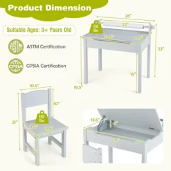 Costway Toddler Craft Table & Chair Set Kids Art Crafts Table WithPaper Roll Holder Grey/White -Children's Home GUEST 7a1522c0 24f1 4007 9659 bb44d8bea72d