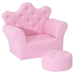 Qaba Kids Sofa Set, Children's Upholstered Sofa With Footstool, Princess Sofa With Diamond Decoration, Baby Sofa Chair For Toddlers, Girls, Pink -Children's Home GUEST 7c0b2df0 c374 4fdc a743 22b5dce8982a