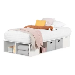Twin Flexible Platform Bed With Baskets Pure White - South Shore -Children's Home GUEST 7c7a7e5e 7841 4a09 bed7 561f82981a4a