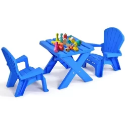 Costway Plastic Children Kids Table & Chair Set 3-Piece Play Furniture In/Outdoor Blue -Children's Home GUEST 7c801fbb d4cd 4be4 8785 65a39f5cac42