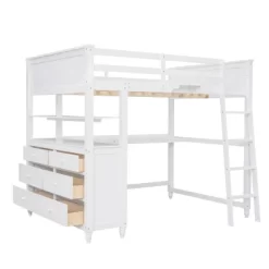 Full Size Wooden Loft Bed With Drawers, Shelves And Desk - ModernLuxe -Children's Home GUEST 7d0703e5 ebad 4f5a b09b 7337f4ff2320