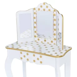 Fashion Polka Dot Gisele Play Vanity Set With Led Mirror White/Gold - Teamson Kids -Children's Home GUEST 7f0465b5 7e31 4824 94e3 6c7674369f78
