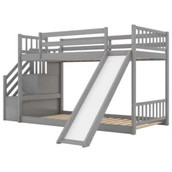 Twin Over Twin Bunk Bed With Convertible Slide And Stairway-ModernLuxe -Children's Home GUEST 806f9b36 bd6d 4988 8d1d 5ad54789d743
