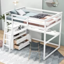 Full Size Loft Bed With Desk, Shelf And Two Built-in Drawers - ModernLuxe 22 Full Size Loft Bed With Desk, Shelf And Two Built-in Drawers - ModernLuxe -Children's Home GUEST 841a82b3 c634 4eac 8e3a 144c7b8a3296