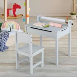 Costway Toddler Craft Table & Chair Set Kids Art Crafts Table WithPaper Roll Holder Grey/White -Children's Home GUEST 89809b56 3bbe 485c 8815 0fe89148ec3f