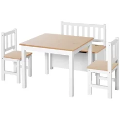 Qaba 4-Piece Kids Table Set With 2 Wooden Chairs, 1 Storage Bench, And Interesting Modern Design 15 Qaba 4-Piece Kids Table Set With 2 Wooden Chairs, 1 Storage Bench, And Interesting Modern Design -Children's Home GUEST 8b6e0bdf 2514 4290 a8b5 b262a186884c