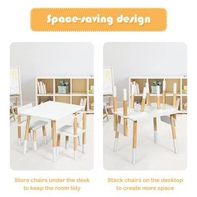 Costway Kids Wooden Table & 2 Chairs Set Children Activity Table Set 7 Costway Kids Wooden Table & 2 Chairs Set Children Activity Table Set - Image 5