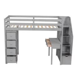 Twin Size Wooden Loft Bed With Storage Drawers, Desk And Shelves - ModernLuxe -Children's Home GUEST 8e4f139d 701b 4e87 912a c187364eadff